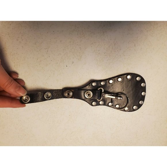 Genuine Leather Black & Silver Keychain w/ Clasp & Key Ring - Picture 3 of 4